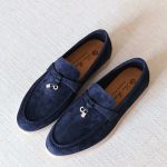 Loro Piana Summer Charms Walk Loafers Deep Navy Blue Suede