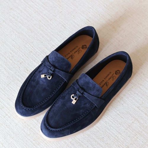 Loro Piana Summer Charms Walk Loafers Deep Navy Blue Suede
