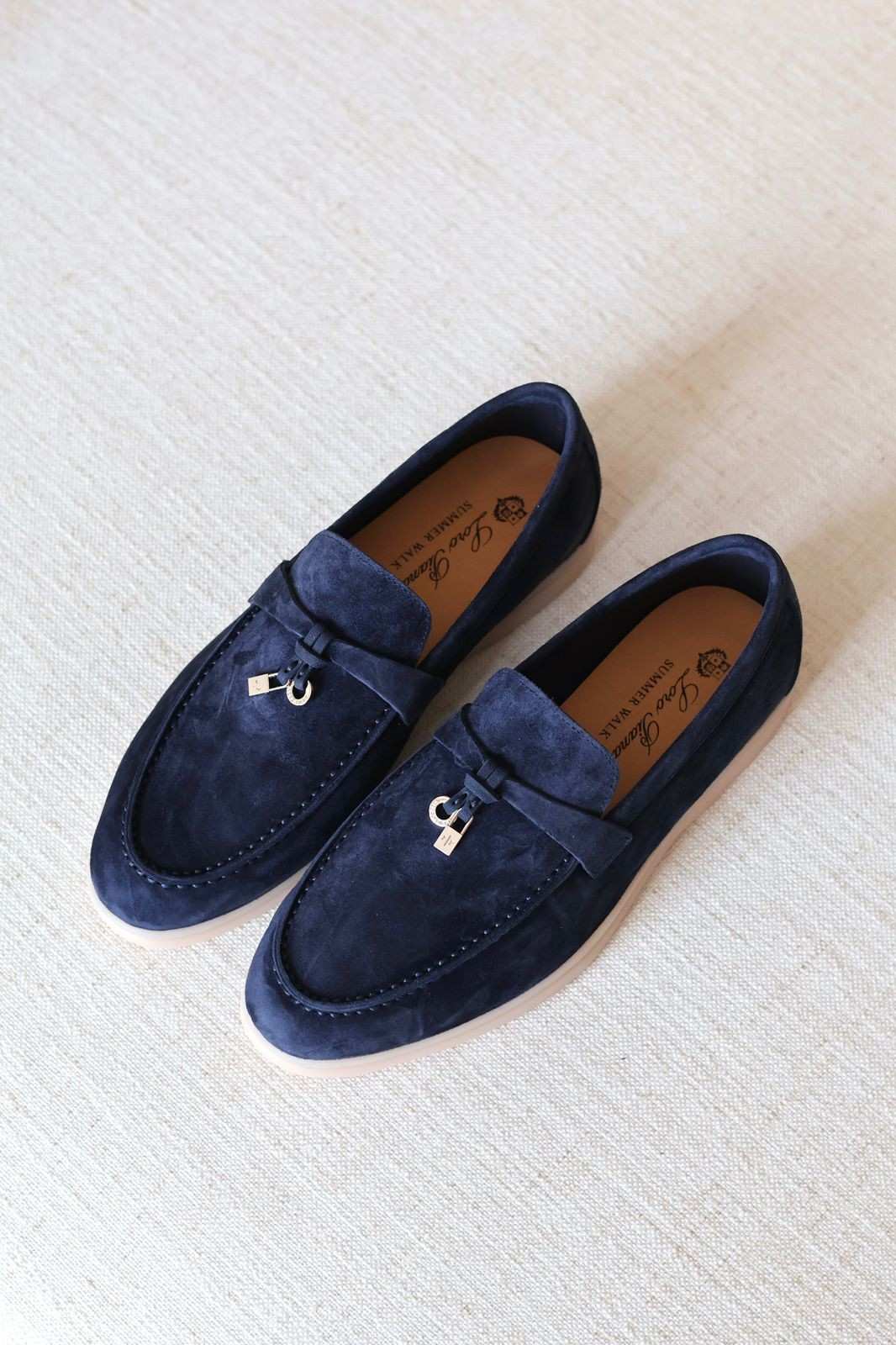 Loro Piana Summer Charms Walk Loafers Deep Navy Blue Suede Loro Piana Summer Charms Walk Loafers Deep Navy Blue Suede