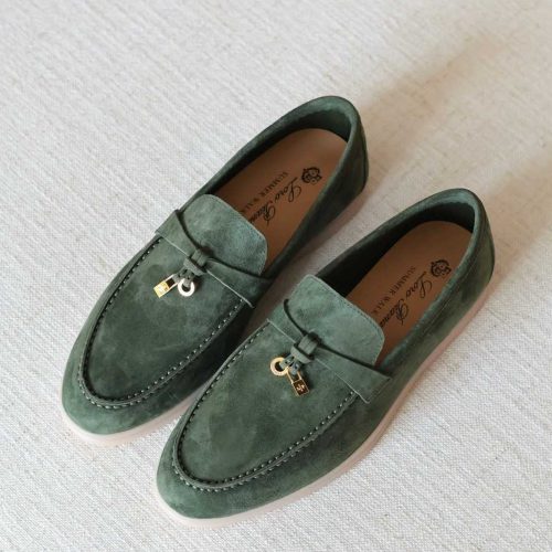 Loro Piana Summer Charms Walk Loafers Muted Forest Green Suede