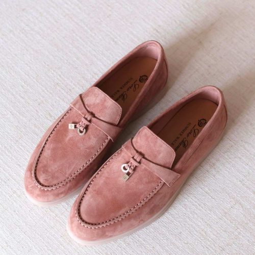 Loro Piana Summer Charms Walk Loafers Pink Reef Suede