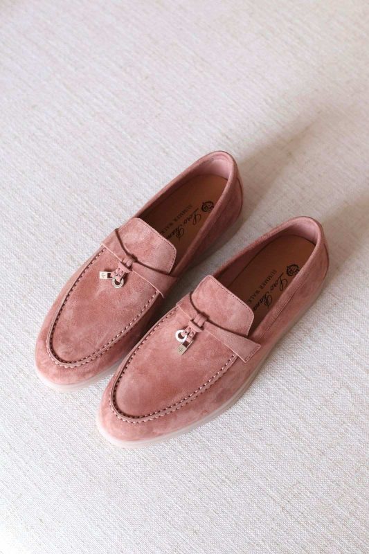 Loro Piana Summer Charms Walk Loafers Pink Reef Suede