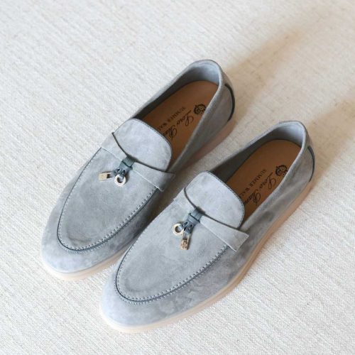 Loro Piana Summer Charms Walk Loafers Powder Blue Suede