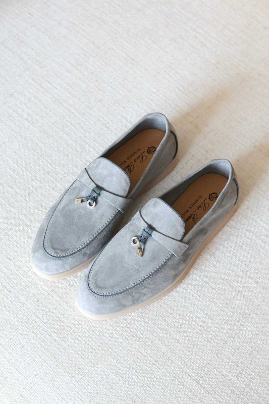 Loro Piana Summer Charms Walk Loafers Powder Blue Suede