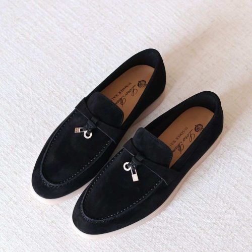 Loro Piana Summer Charms Walk Loafers Pure Black Suede