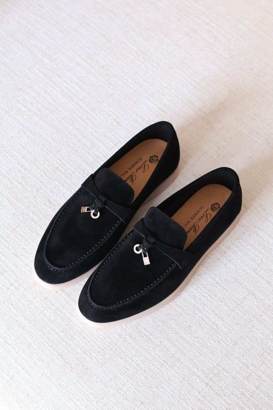 Loro Piana Summer Charms Walk Loafers Pure Black Suede