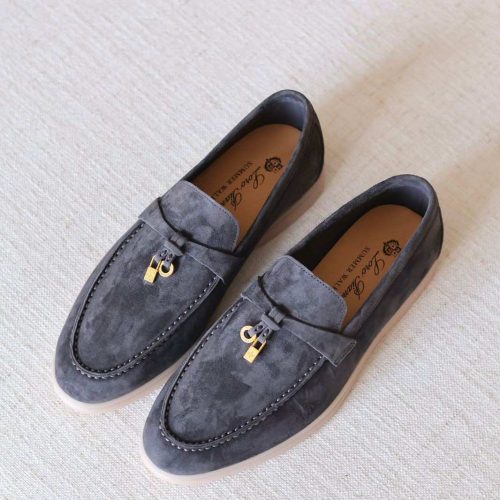Loro Piana Summer Charms Walk Loafers Smoky Gray Suede