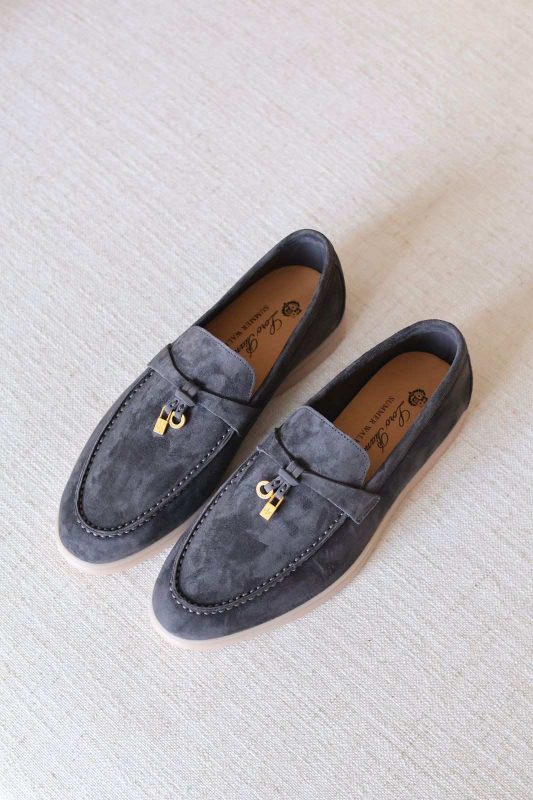 Loro Piana Summer Charms Walk Loafers Smoky Gray Suede