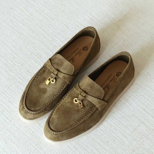 Loro Piana Summer Charms Walk Loafers Soft Dark Olive Suede