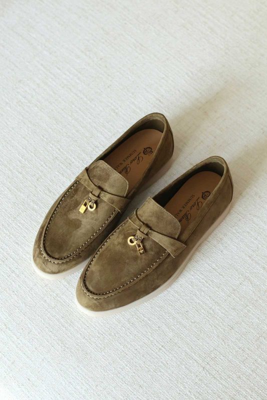 Loro Piana Summer Charms Walk Loafers Soft Dark Olive Suede