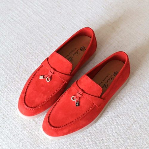 Loro Piana Summer Charms Walk Loafers Soft Red Suede