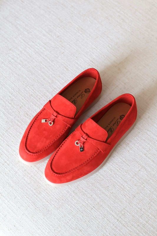 Loro Piana Summer Charms Walk Loafers Soft Red Suede