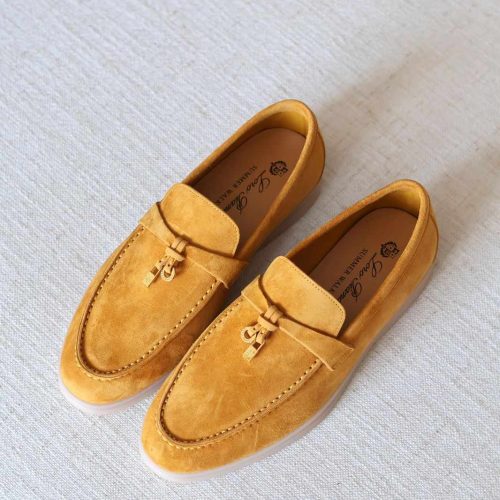 Loro Piana Summer Charms Walk Loafers Warm Golden Yellow Suede