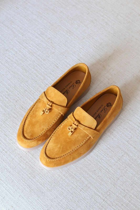 Loro Piana Summer Charms Walk Loafers Warm Golden Yellow Suede