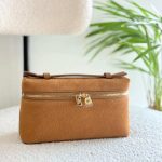Loro Piana Camel Grained Calfskin Leather Extra Pocket L19 Pouch