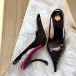 Saint Laurent Amalia 110 Slingback Pumps In Black With Hot Pink