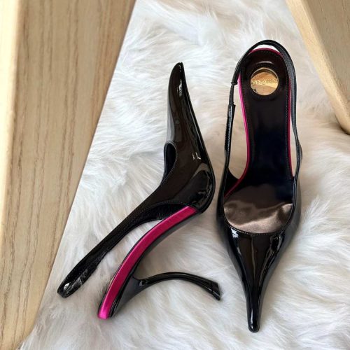 Saint Laurent Amalia 110 Slingback Pumps In Black With Hot Pink