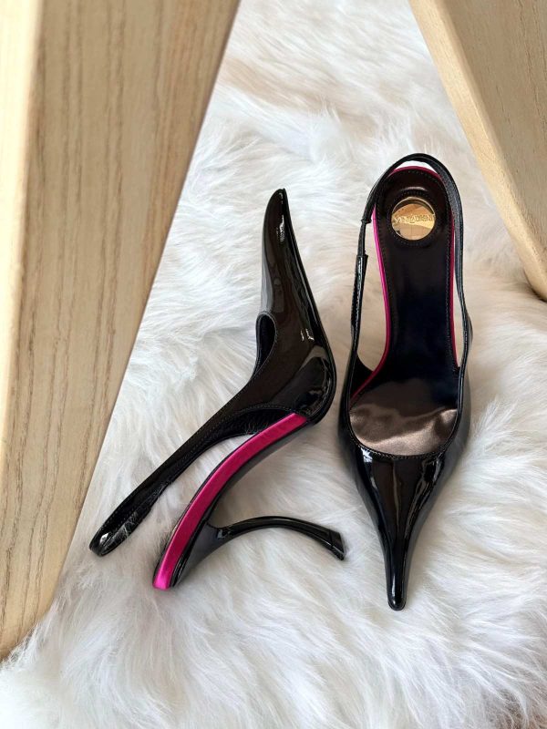 Saint Laurent Amalia 110 Slingback Pumps In Black With Hot Pink