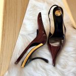 Saint Laurent Amalia 110 Slingback Pumps In Burgundy With Gold