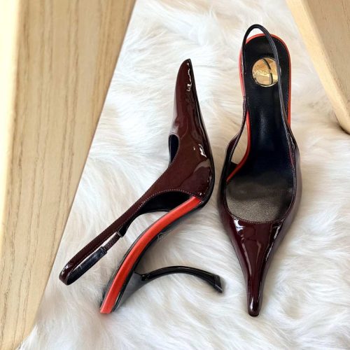 Saint Laurent Amalia 110 Slingback Pumps in Burgundy With Red