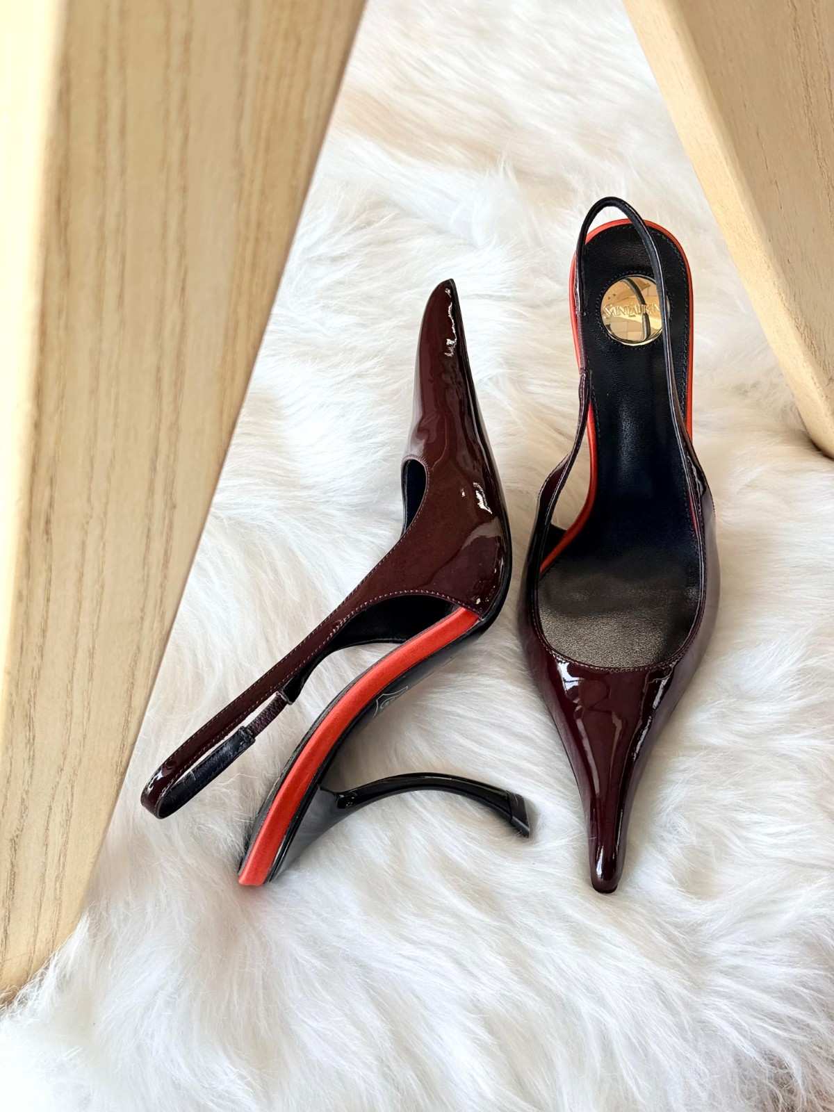 Saint Laurent Amalia 110 Slingback Pumps in Burgundy With Red Saint Laurent Amalia 110 Slingback Pumps in Burgundy With Red