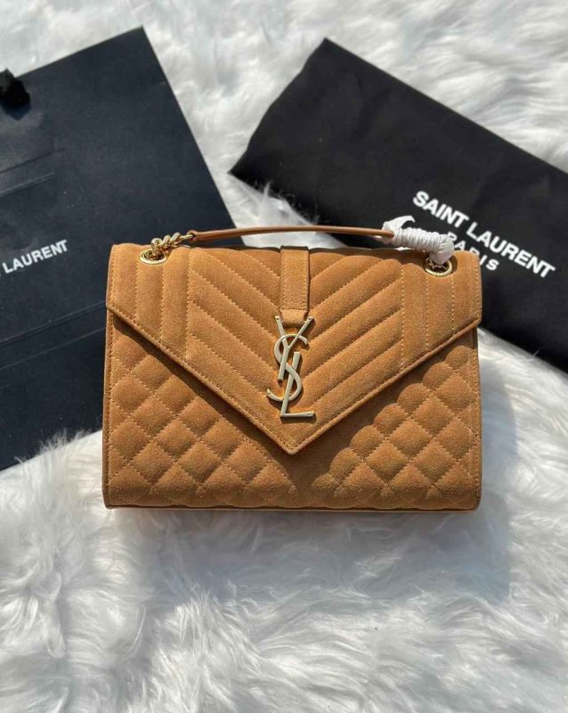 YSL Envelope Bag Monogram Cinnamon Suede