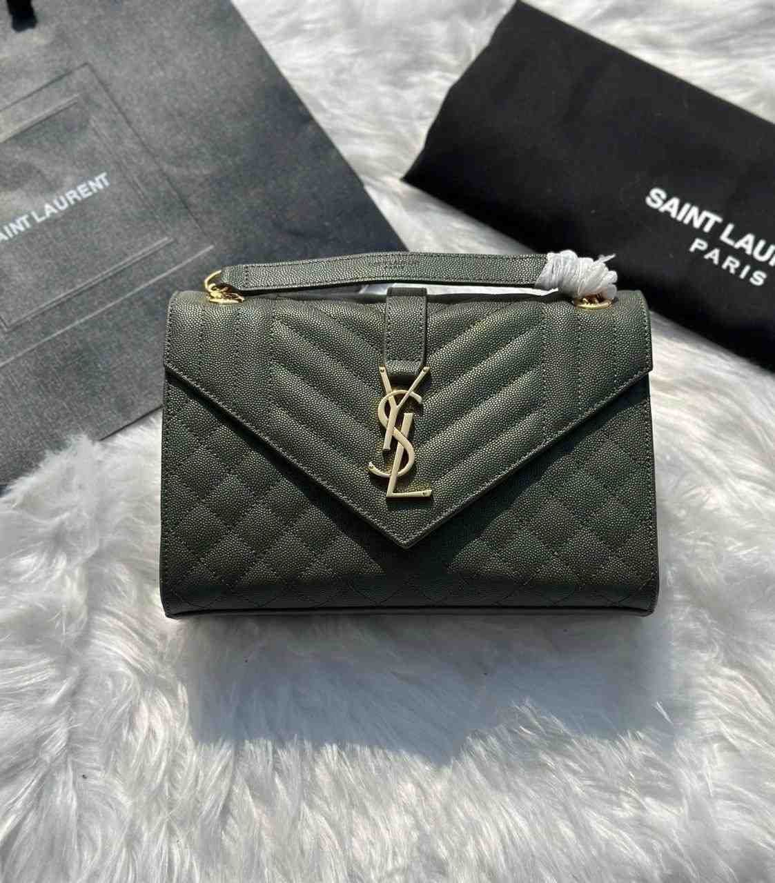 YSL Envelope Bag Monogram Green YSL Envelope Bag Monogram Green