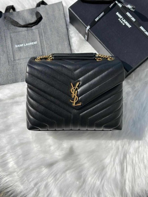 Saint Laurent Loulou Medium Black Matelasse Lambskin Gold Hardware Shoulder Bags