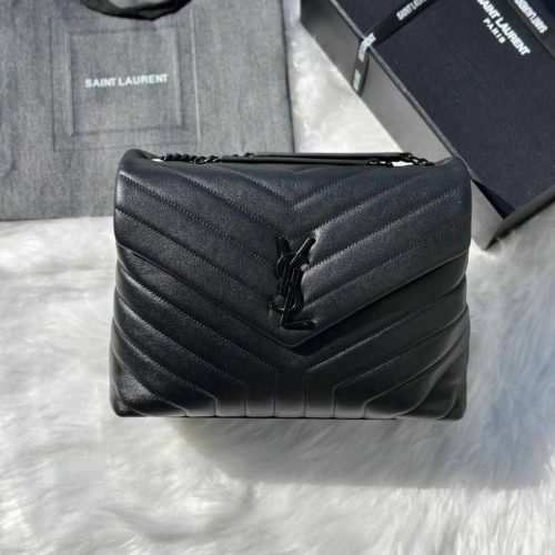 Saint Laurent Loulou Medium Black Matelasse Lambskin Shoulder Bags