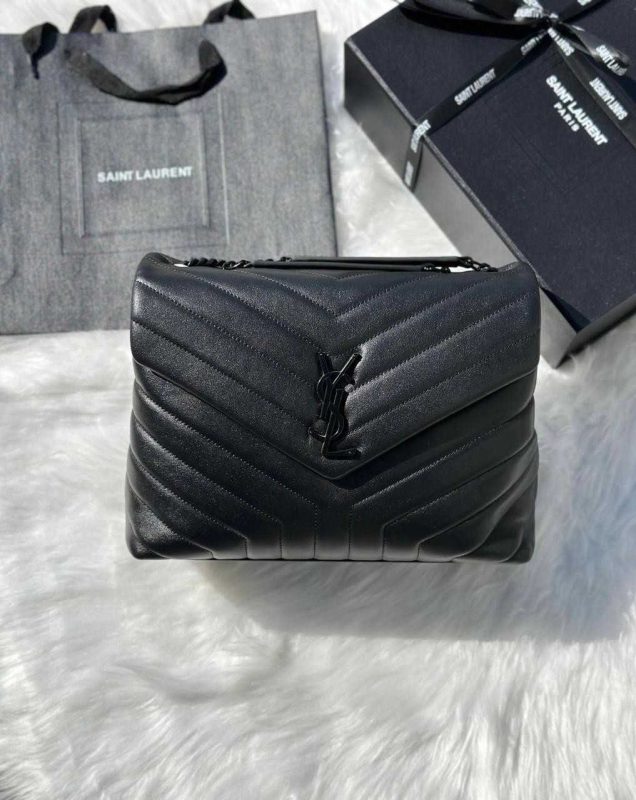 Saint Laurent Loulou Medium Black Matelasse Lambskin Shoulder Bags