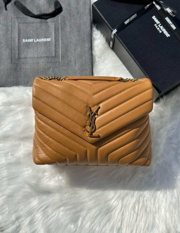 Saint Laurent Loulou Medium Camel Matelasse Lambskin Shoulder Bags