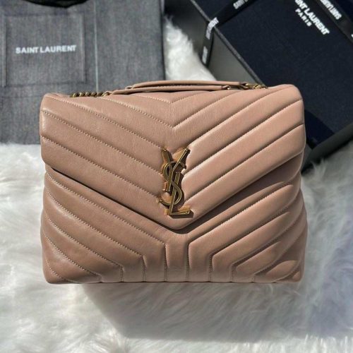 Saint Laurent Loulou Medium Dark Beige Matelasse Lambskin Shoulder Bags