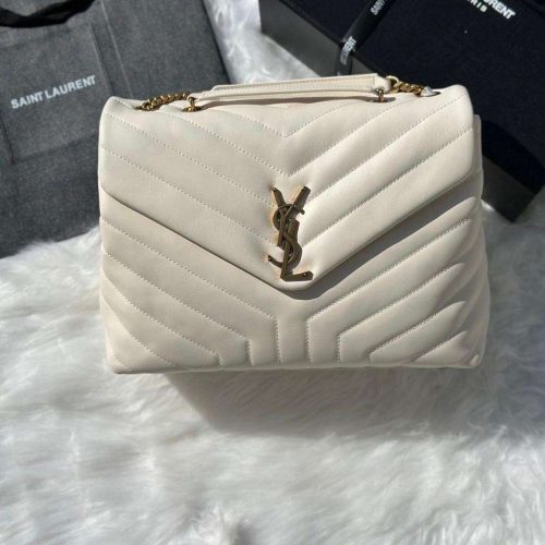 Saint Laurent Loulou Medium Ivory Matelasse Lambskin Shoulder Bags