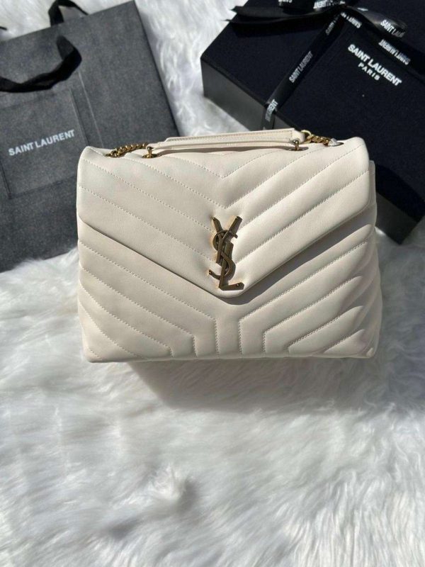 Saint Laurent Loulou Medium Ivory Matelasse Lambskin Shoulder Bags