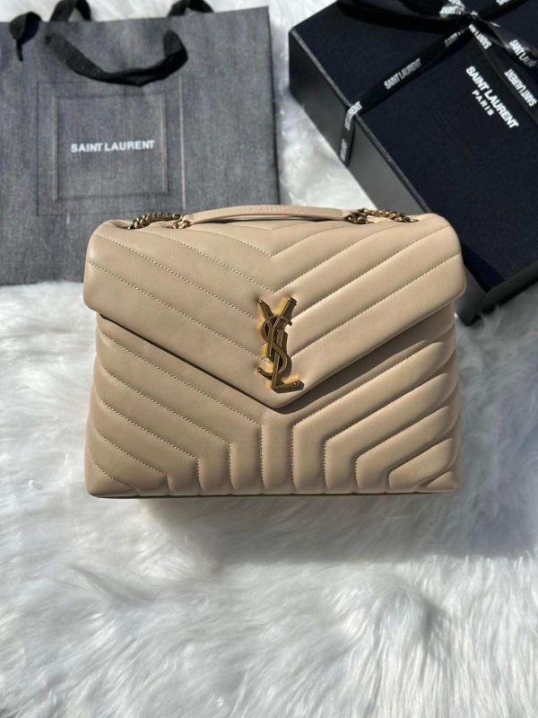 Saint Laurent Loulou Medium Natural Tan Matelasse Lambskin Shoulder Bags