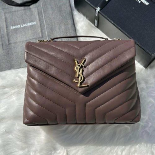 Saint Laurent Loulou Medium Soil Brown Matelasse Lambskin Bag