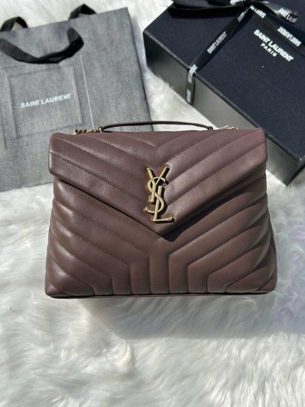 Saint Laurent Loulou Medium Soil Brown Matelasse Lambskin Bag