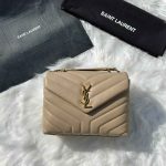 Saint Laurent Loulou Beige Quilted Matelasse Lambskin Small Bag