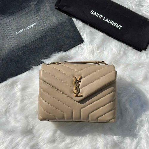 Saint Laurent Loulou Beige Quilted Matelasse Lambskin Small Bag