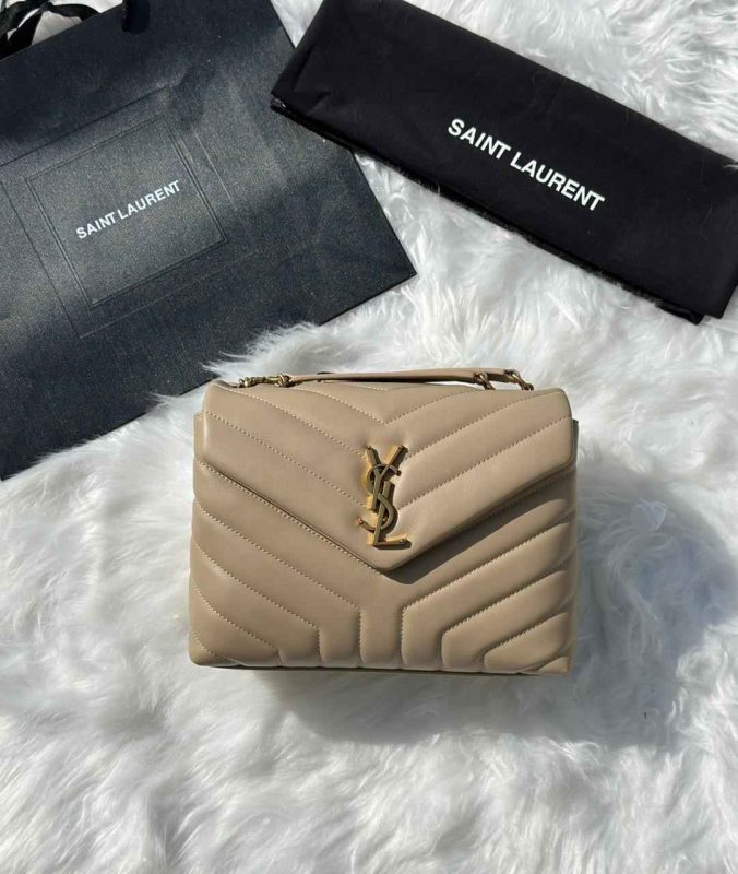 Saint Laurent Loulou Beige Quilted Matelasse Lambskin Small Bag