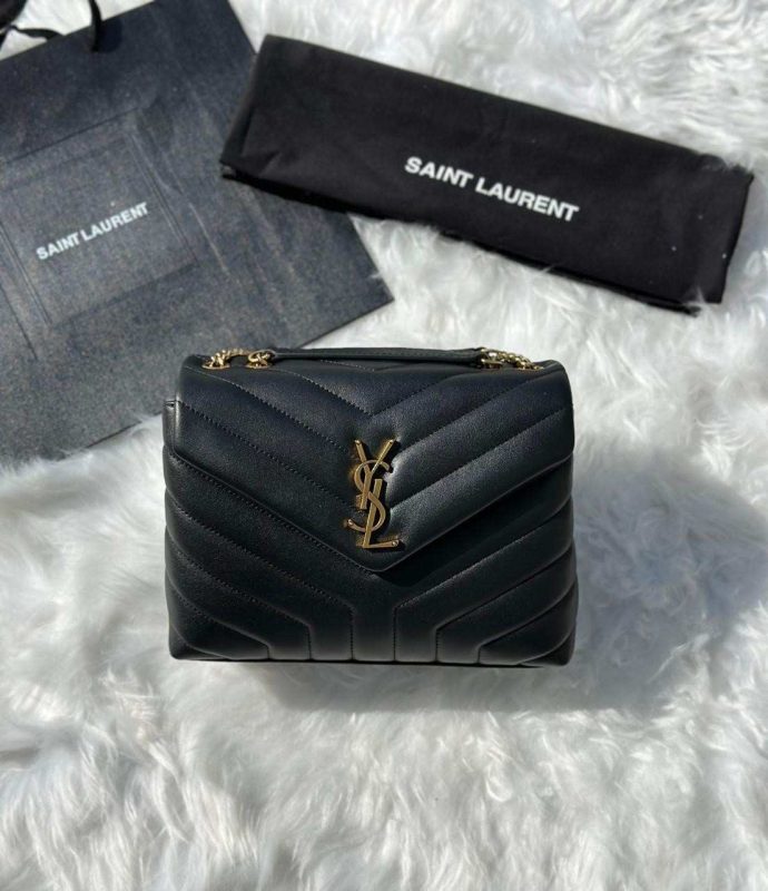 Saint Laurent Loulou Black Quilted Matelasse Lambskin Small Bag