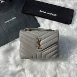Saint Laurent Loulou Grey Quilted Matelasse Lambskin Small Bag