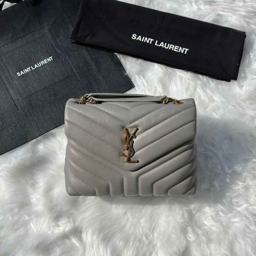 Saint Laurent Loulou Grey Quilted Matelasse Lambskin Small Bag
