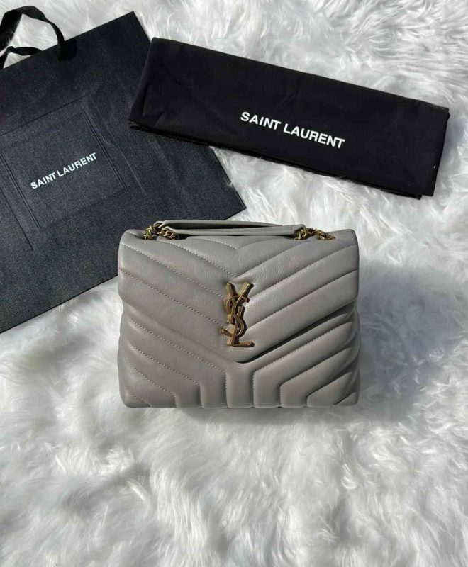 Saint Laurent Loulou Grey Quilted Matelasse Lambskin Small Bag