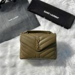 Saint Laurent Loulou Olive Green Quilted Matelasse Lambskin Small Bag