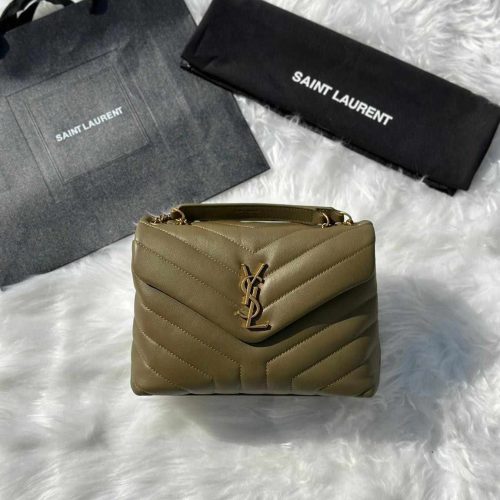 Saint Laurent Loulou Olive Green Quilted Matelasse Lambskin Small Bag