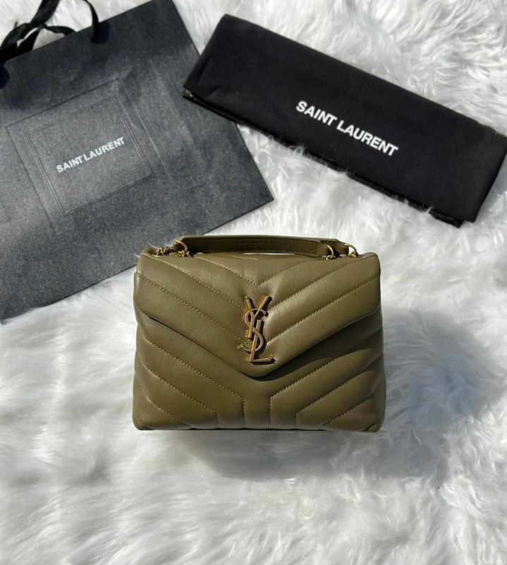 Saint Laurent Loulou Olive Green Quilted Matelasse Lambskin Small Bag