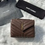 Saint Laurent Loulou Soil Brown Quilted Matelasse Lambskin Small Bag