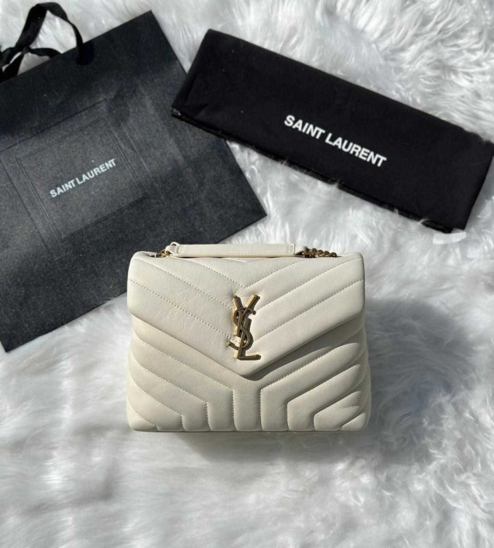 Saint Laurent Loulou White Quilted Matelasse Lambskin Small Bag