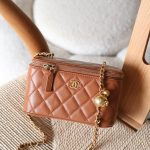 CHANEL Small Pearl Crush Quilted Lambskin Vanity Case With Chain Brown In Dubai